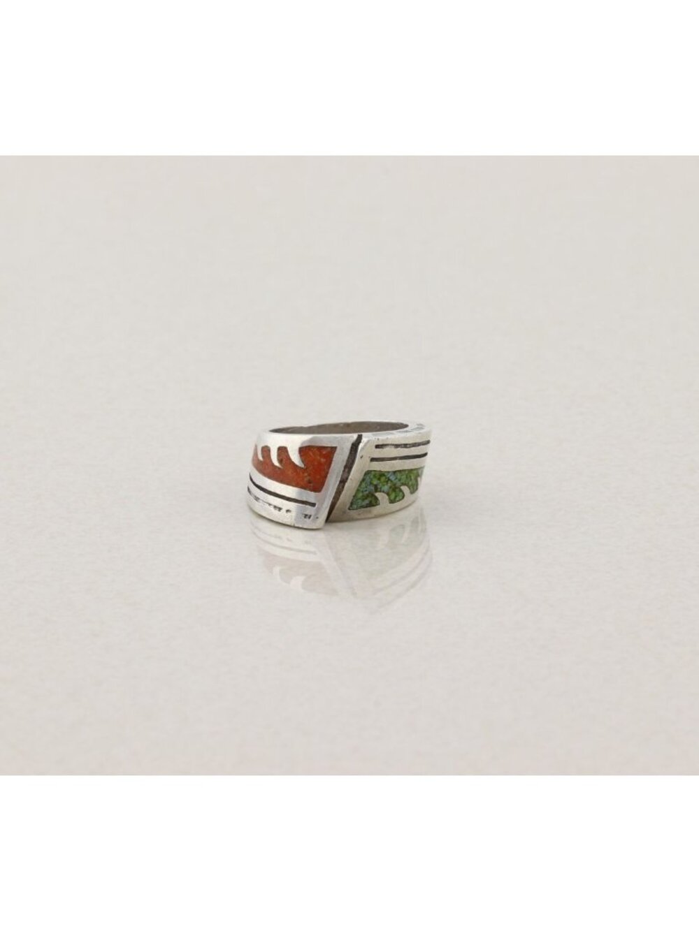 Sterling Silver Turquoise & Coral Band Ring Size 5 Woman Teen Child Pinky - Picture 5 of 7